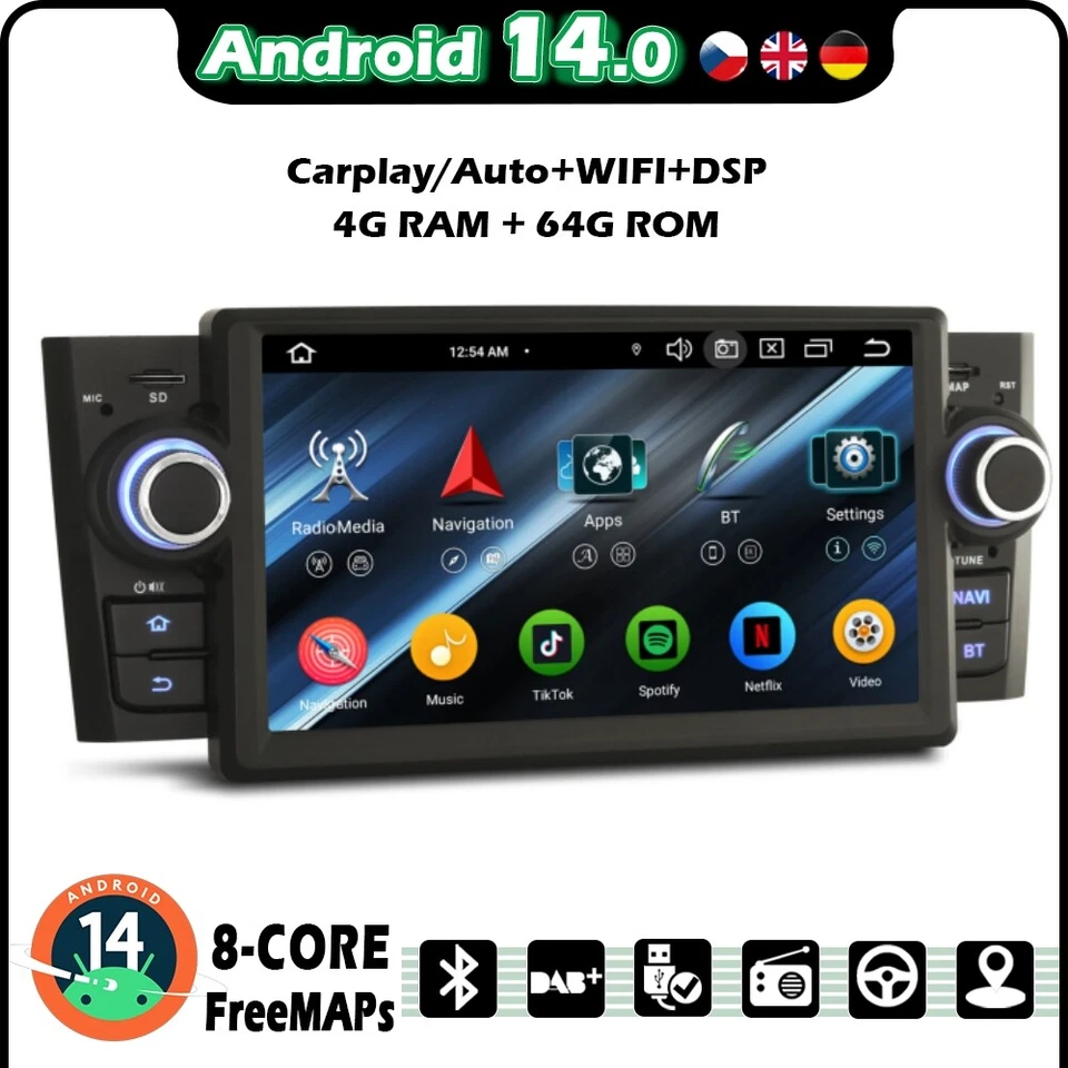64GB Android 14 Autoradio Carplay GPS Radio Touchscreen Fiat Linea Grande Punto - Bild 2 von 4