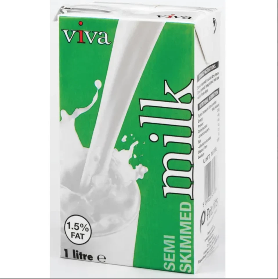 12 Cartons Viva Semi-Skimmed Longlife Milk 1 Litre L New + Free 24h Delivery