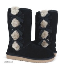 Koolaburra by UGG Victoria Tall Black Suede Fur Boots Womens Size 6 -NIB-