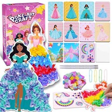 Princess Dress-Up Poke Art Craft Kits for Kids 4-9 DIY Creative Activity Toys Fo