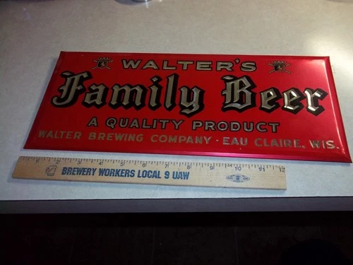 Vintage 1930s WALTER'S FAMILY BEER Tin Over Cardboard SIGN Eau Claire Wisconsin