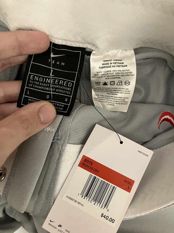 Nike Vapor Select Baseball Pants Kid’s Size L Gray With Red Pipe BQ6426-053 - Image 4 of 4