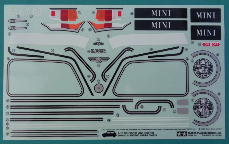 Vintage 1994 Tamiya 58149 Rover Mini Cooper Racing M01 M03 M05 Decal Sticker Set - Image 1 of 2