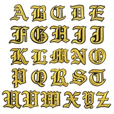 26 Pcs Old English Letter Iron on Sew on Patches a to Z 2"Lx2"W Gold Tone