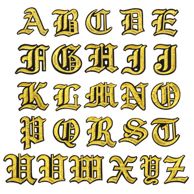 26 Pcs Old English Letter Iron on  Sew on Patches a to Z 2''Lx2''W Gold Tone