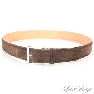 LNWOT Crockett & Jones Made in England Cigar Brown Suede Silver Buckle Belt 36