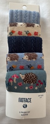 Fat Face Damen 5er Pack Igel Socken Neu Größe UK 4-7