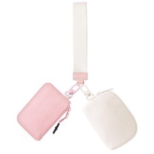Dual Pouch Wristlet Keychain Wallets for Women with 2 Detachable Zipper Coin Pur