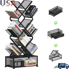 Folding Tree Bookshelf 9 Tier Open Shelf Space Saving Durable Home Decor New