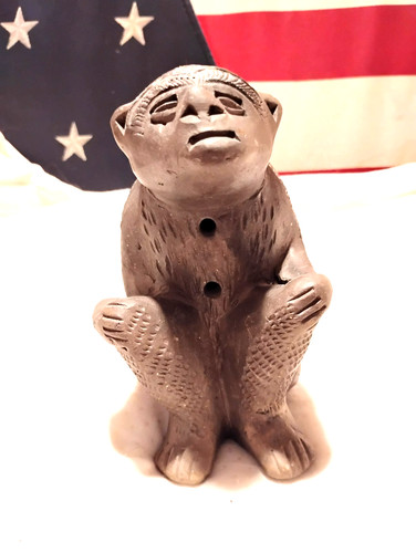 VINTAGE CLAY MONKEY 2 HOLE FLUTE OCARINA WHISTLE EARTH TONES MUSICAL INSTRUMENT