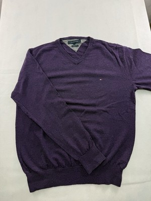 Tommy Hilfiger Herren Strickpullover Lila L V-Ausschnitt Langarm Wolle