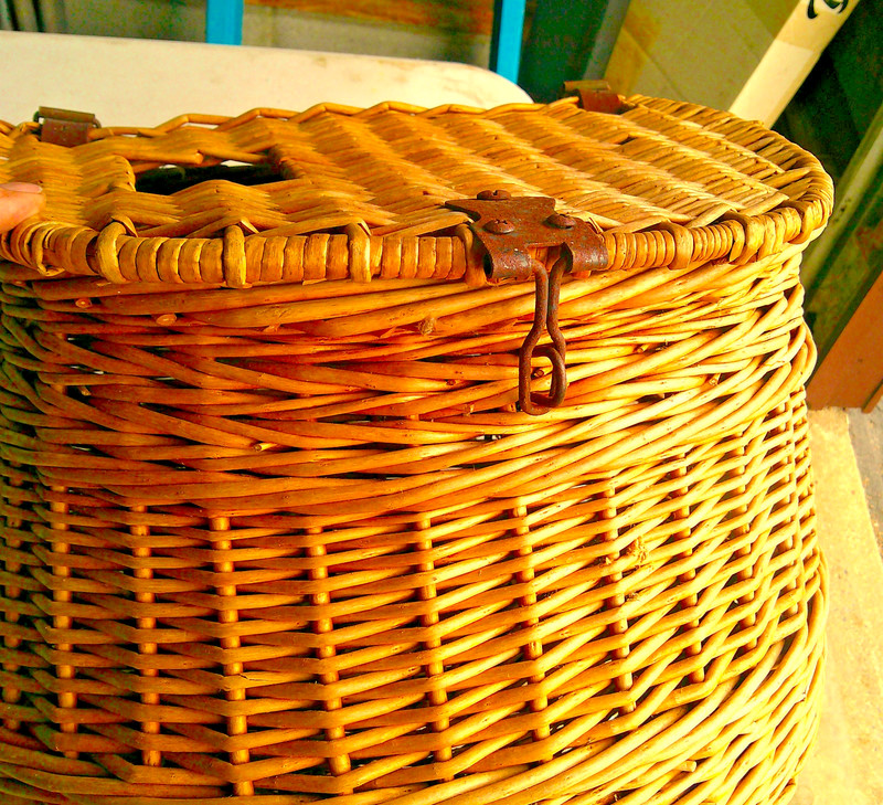 Vintage Antique Wicker & Leather Fishing Creel Basket