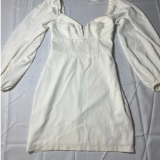 Princess Polly Zoella White Puff Sleeve Sweetheart Neck Mini Dress Size S
