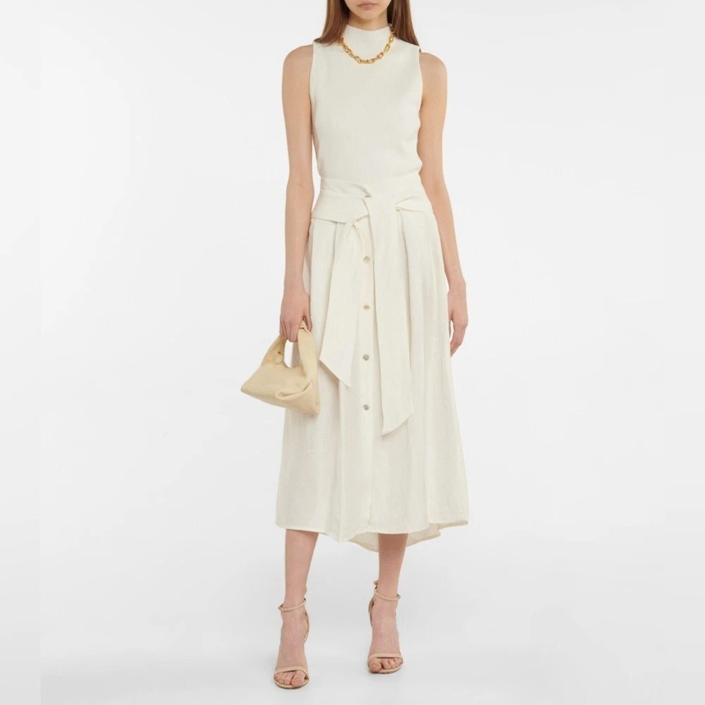 Vince - Belted linen-blend Midi Skirt Size M