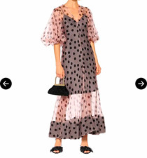 Lee Mathews Rayne Pink/Black Polka Dot Organza Maxi Dress V-Neck 0 $990