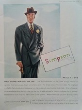 Original Advertisement 1937 Simpson of Piccadilly,  Mens' Tailoring