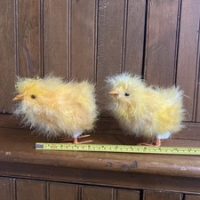 Two Large Department 56 Fuzzy Feathered Chick Easter Decorations