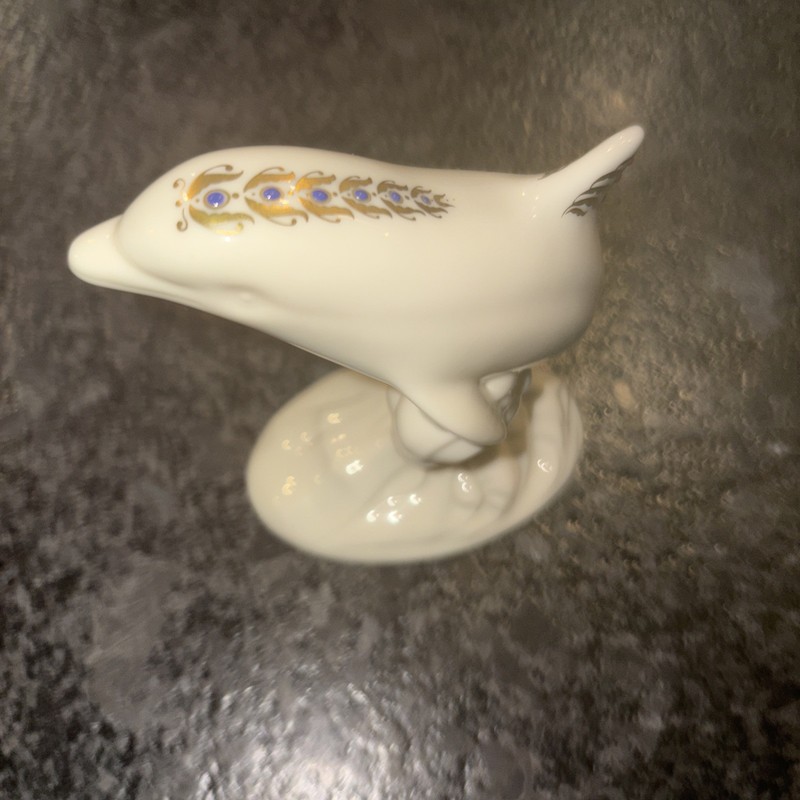 Lenox 24K Gold Trim Porcelain Dolphin Figurine, Jewels Collection, 1993