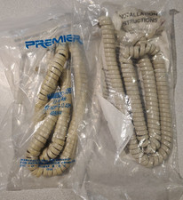 Beige/ Ash Modular Phone Spring Coiled Cord Premier 12 Foot NOS
