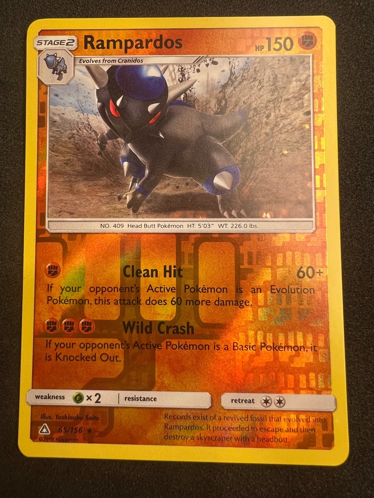 Rampardos 65/156 Rare Ultra Prism Pokemon Reverse Holo 2018