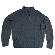 Geoffrey Beene Rib Knit Quarter Zip Pullover Sweater Size 2XL Charcoal