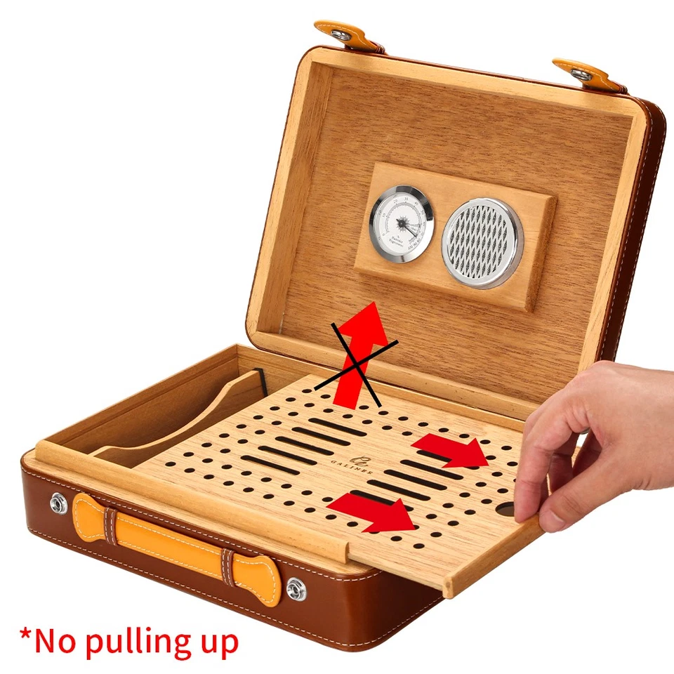 Galiner Brun Boîte à cigares Bois de cèdre Stocker 25 Pièces Cuir Coffre-cadeau - Photo 2/4