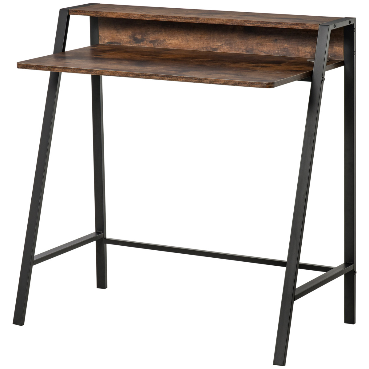 HOMCOM 2-Tier Storage Computer Workstation Metal Frame Rustic Brown 100cm - Image 2