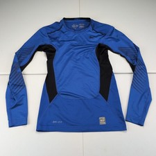 Nike Pro Combat Dri-FIT Long Sleeve Shirt Mens Small S Blue Fitted Compression