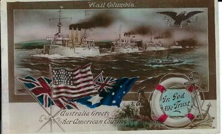 Hail Columbia. Great White Fleet visit to Australia 1908 Real Photo Postcard