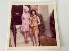 Two Ladies in Fancy Dresses and Hairstyles 60s 1960s Vintage Snapshot Photograph