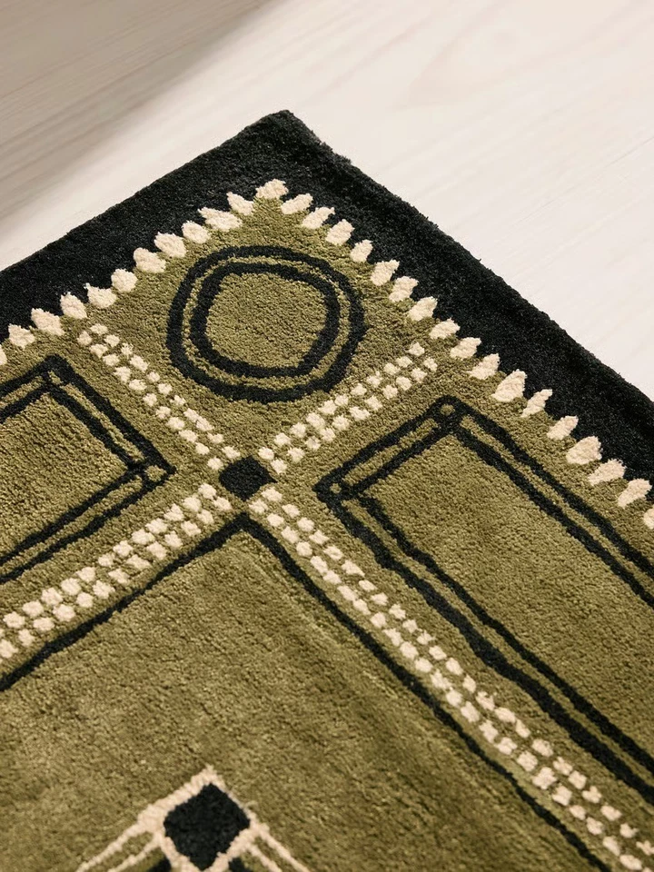 Hand-Tufted Wool Rug 8x10 ft – Olive Green Geometric Bordered Handmade Area Rug - Image 4 of 4