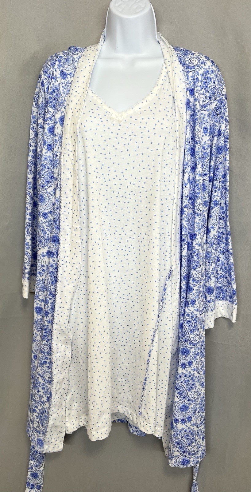 Carole Hochman 2 piece Robe & Gown Set Sz XL Floral Polka Dot Cottage Core New