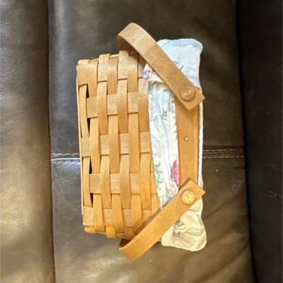 Longaberger Rectangular Woven Basket w/ Handles & Floral Fabric Liner