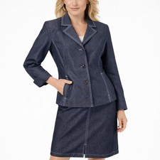 NEW Vintage Size 4 2-Piece Skirt Suit w/ Blazer Jacket Dark Blue Denim Classic
