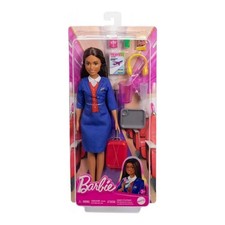Barbie Flight Attendant Brunette Doll Blue Uniform Luggage & Accessories
