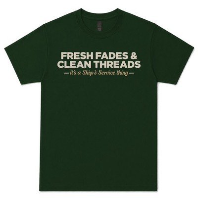 FRESH FADES & CLEAN THREADS SHIP'S SERVICEMAN T-SHIRT navy|barber