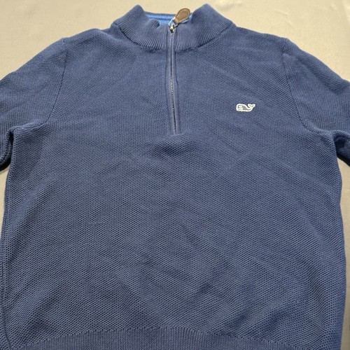 Vineyard Vines Boys Cotton Quarter Zip Pullover Sweater Boys Size 7 Navy Blue - Picture 3 of 7