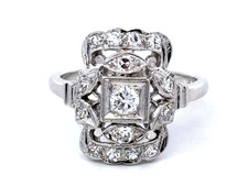 Filigree Art Deco Diamond Ring 14K White Gold