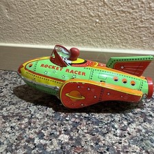ROCKET RACER Vintage-Style 2001 Schylling Tin Litho Fric Motor Rocket Toy No Box