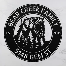 Personalized Bear Metal Wall Art Sign Custom Home Decor Indoor or Outdoor Signs