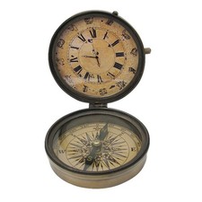 Boussole Avec Horloge en Laiton Antique 3,5 CM Sea-Club