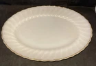 VTG Anchor Hocking Fire King Oval Platter 13'' White Swirl Milk Glass Gold Rim