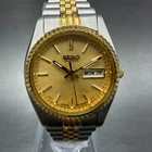 Seiko Watch Women 24mm Gold Dial Two Tone Daydate Round 7n83-0041 New Battery 78