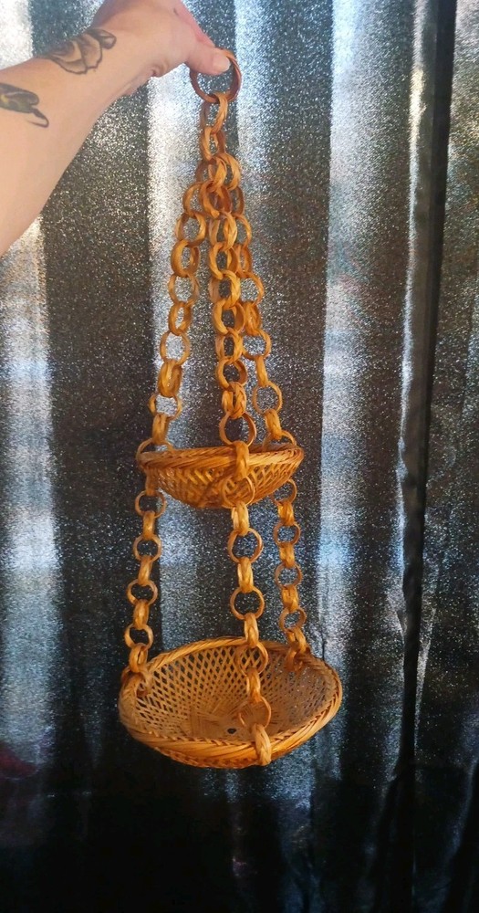 Two-Tier Hanging Wicker Basket for Fruits or Plants