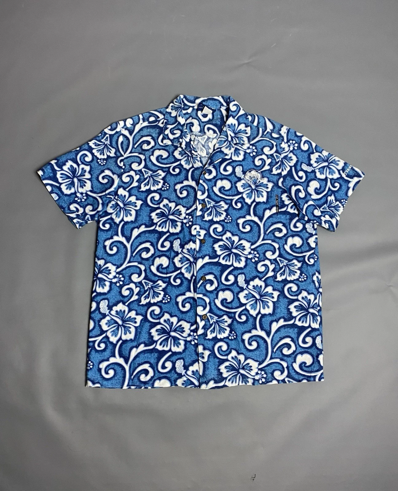Vtg 90s Blue Planet Hawaii Floral Hawaiian Shirt Short Slv Made In USA Mens L