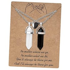 BFF Necklace for 2 Crystal Charms Best Friend Black White Matching Heart