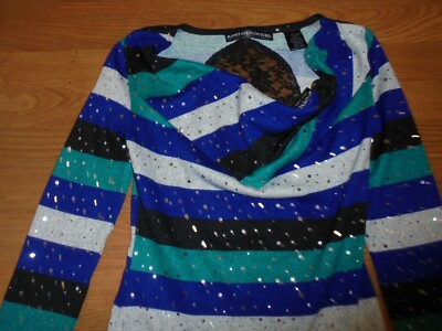 NWT Planet Gold Couture gray, green, blue, black striped dress with lace  back S | eBay