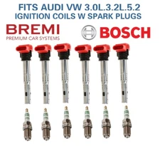 OE Engine Ignition Coil & Spark Plug Set 12pc Kit Audi VW 3.0L,3.2L,4.2L,5.2L