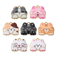 35x Enamel Pet Cat Head Charms Pendants for Necklaces Bracelets Jewelry Making