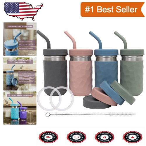 Durable 2-in-1 Stainless Steel Drinking Cups for Kids with Soft Silicone Straws